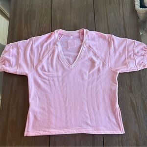 NWOT Free People Light Pink V-Neck Short Sleeve Sweatshirt - On The Run